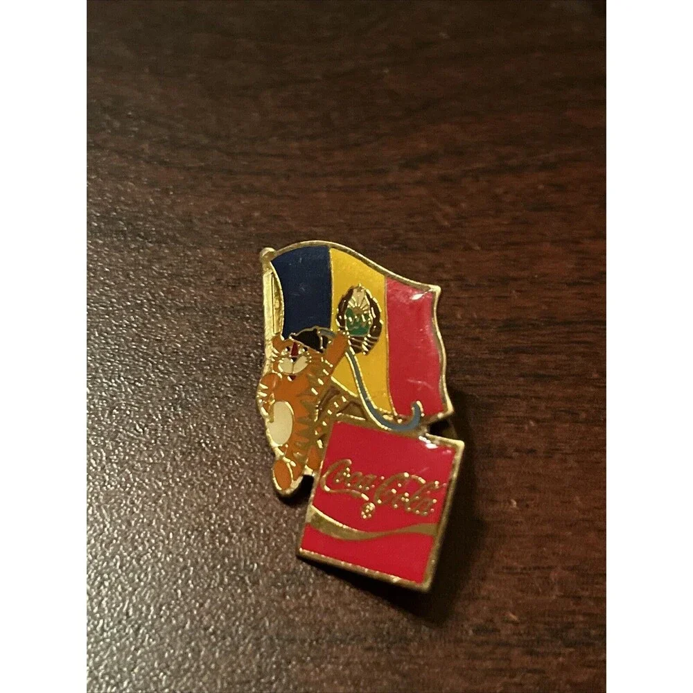 Vintage 1988 Seoul Olympics Coca‎ Cola Hodori Tiger Andorra Flag Lapel Pin